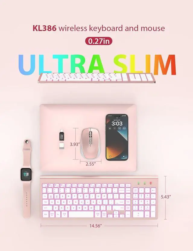 Alt view image 7 of 7 - SABLUTE 2 Pack Compact Wireless Keyboard and Mouse Combo Backlit - Quiet Keyboard with RGB Mouse, Rechargeable, Slim, Sleep Mode, Portable Cordless Keyboard Mouse Set for Mac, Windows, Laptop