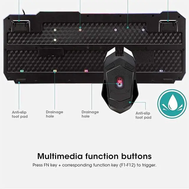 Alt view image 5 of 7 - NCRD Gaming Keyboard and Mouse Combo Wired Mechanical Feel RGB LED Backlit Keyboard 1600 DPI Gaming Mouse (Keyboard Mouse Combo)