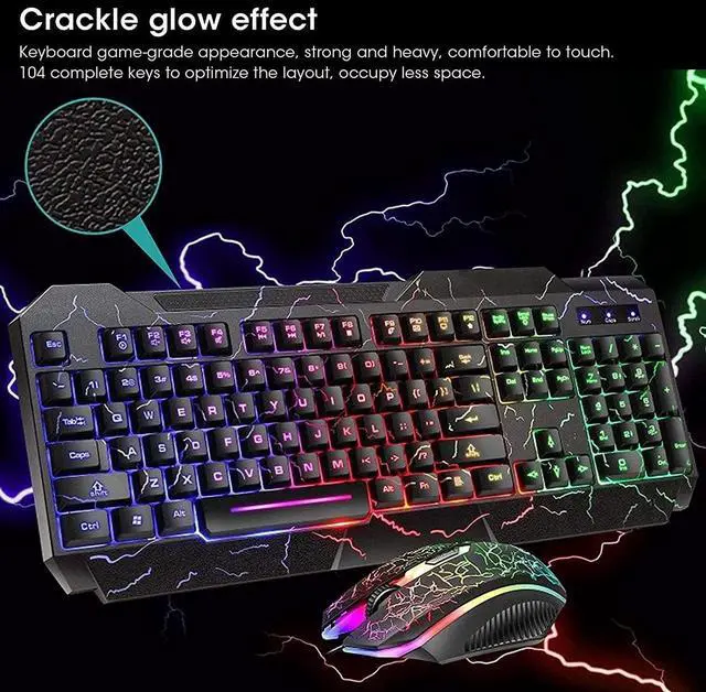 Alt view image 6 of 7 - NCRD Gaming Keyboard and Mouse Combo Wired Mechanical Feel RGB LED Backlit Keyboard 1600 DPI Gaming Mouse (Keyboard Mouse Combo)