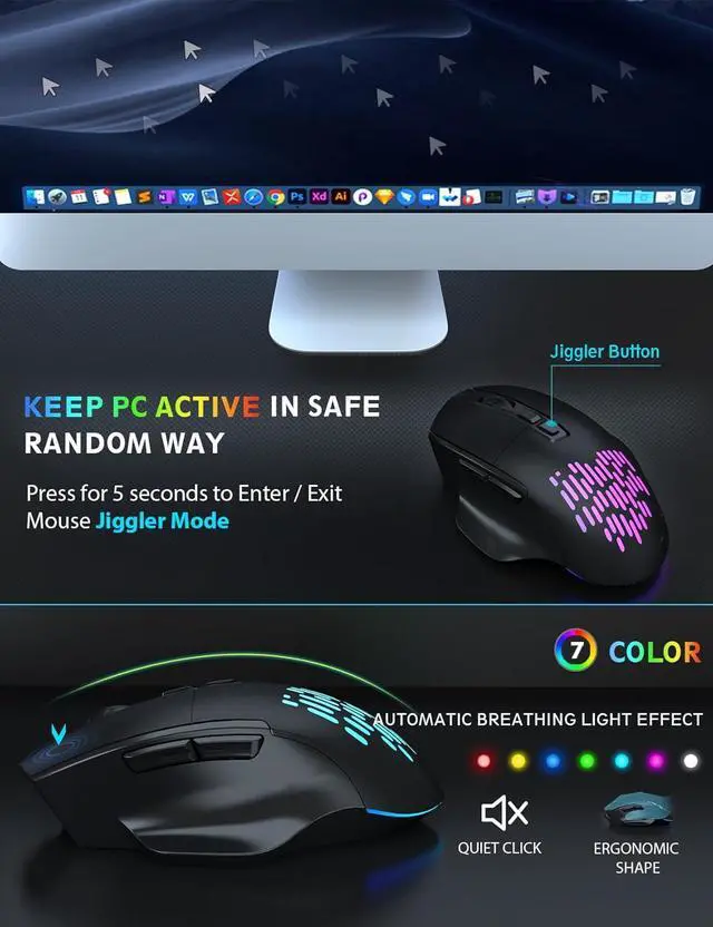 Alt view image 4 of 7 - Wireless Keyboard and Mouse Backlits, Wrist Rest, Jiggler Mouse, Rechargeable Ergonomic Keyboard with Phone Holder, Silent Light Up Combo for Computer, Mac, PC, Laptop, Chromebook (Black)