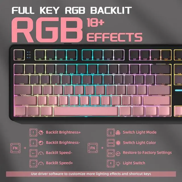 Alt view image 6 of 7 - ATTACK SHARK X87 Wireless Keyboard, 75% Gasket Hot Swappable Custom Mechanical Keyboard, Tri-Mode 2.4G/USB-C/BT5.0 RGB Backlit Gaming Keyboard for Win/Mac/PC, 4000mAh Battery, PBT Keycaps(Pink Black)