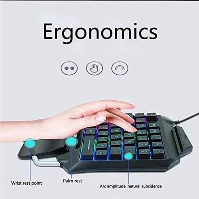 Alt view image 3 of 7 - Quiet Ergonomic Water-Resistant Mechanical Feeling Keyboard, Colorful Backlit Single Left-Handed Computer Keyboard,Ultra-Slim LED Backlit Keyboard