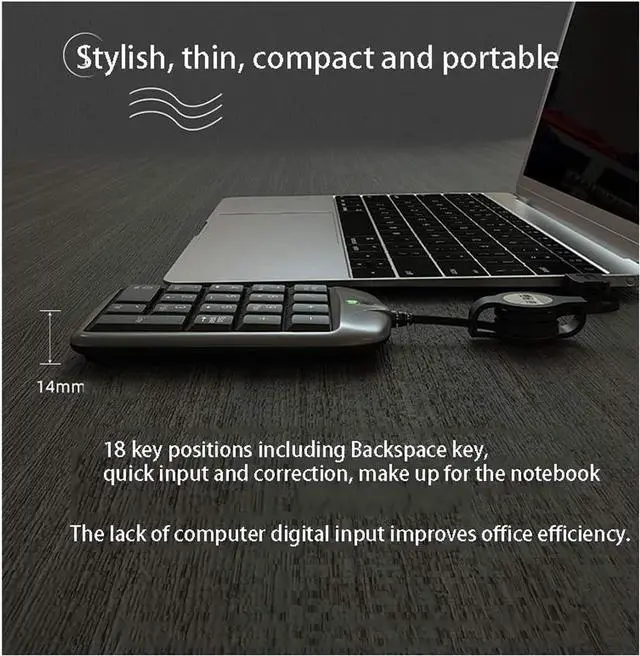Alt view image 3 of 7 - ARCH Mini Numeric Keypad, Portable Keyboard Computer Ergonomic, USB Telescopic Cable for Banking, Cash Register, Accounting