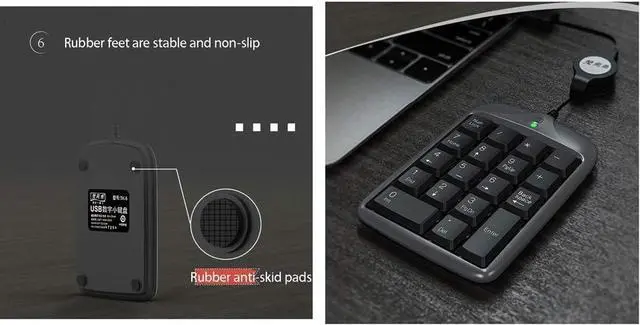 Alt view image 6 of 7 - ARCH Mini Numeric Keypad, Portable Keyboard Computer Ergonomic, USB Telescopic Cable for Banking, Cash Register, Accounting