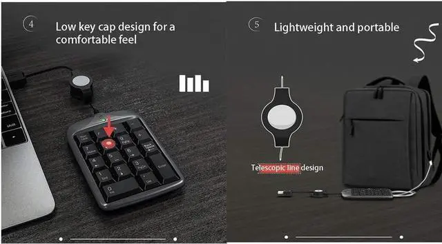 Alt view image 5 of 7 - ARCH Mini Numeric Keypad, Portable Keyboard Computer Ergonomic, USB Telescopic Cable for Banking, Cash Register, Accounting