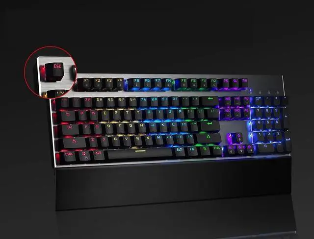 Alt view image 4 of 6 - QINERSAW Mechanical Gaming Keyboard, LED Rainbow Gaming Backlit, 104 Anti-ghosting Keys, Multimedia Control for PC and Desktop Computer