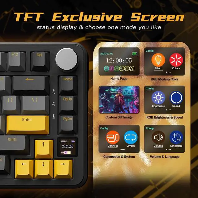 Alt view image 3 of 7 - ATTACK SHARK X85 Pro Wireless Gaming Keyboard,Hot Swappable,Tri-Mode(BT 5.1/2.4Ghz/Type-C),Gasket, TFT Display & Knob,75% Layout,PBT Keycaps,QMK Custom for PC/MAC-Black/Linear Blueberry Switch