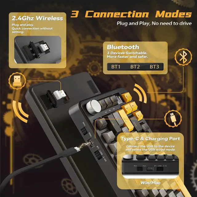 Alt view image 4 of 7 - ATTACK SHARK X85 Pro Wireless Gaming Keyboard,Hot Swappable,Tri-Mode(BT 5.1/2.4Ghz/Type-C),Gasket, TFT Display & Knob,75% Layout,PBT Keycaps,QMK Custom for PC/MAC-Black/Linear Blueberry Switch