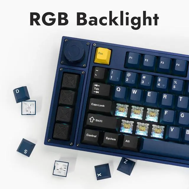 Alt view image 5 of 7 - LEMOKEY L3 TKL Layout Wireless QMK/Launcher Full-Metal Hot-Swappable RGB Backlight Custom Mechanical Keyboard for Windows/Linux,Gateron Banana Switch,Fully Assembled Knob-Blue