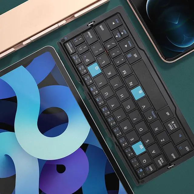 Alt view image 4 of 7 - Yunseity Foldable Bluetooth Keyboard, Full Sized Folding Keyboard Rechargeable, Aluminum Alloy Housing, Pocket Size Portable Travel Keyboard for iOS, for Android, for