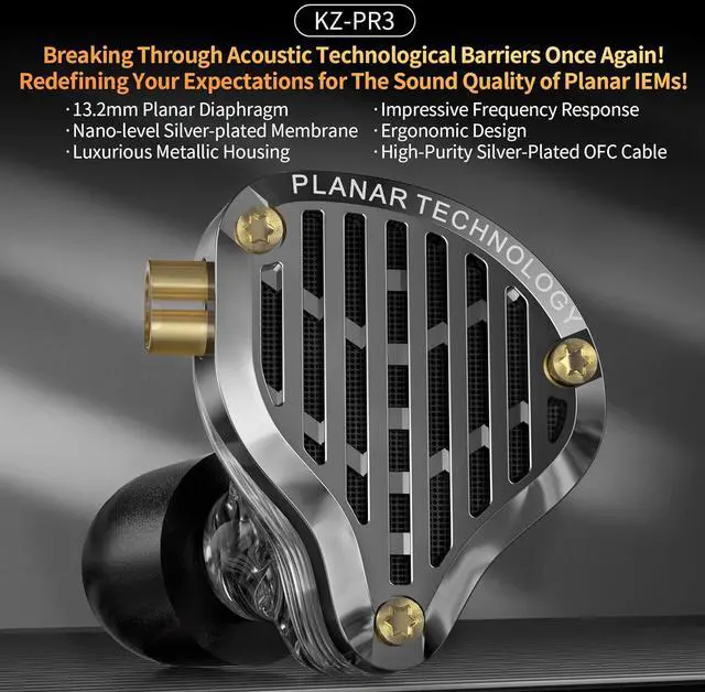 Alt view image 2 of 7 - KZ PR3 in Ear Monitors Headphones with 13.2mm Planar Magnetic Driver,HiFi Stereo Sound IEM Earphones with Memory Foam Tips Comfortable&Secure Fit Wired Earbuds for Singers Musicians DJ Stage Gaming