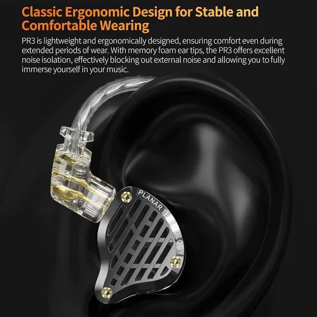 Alt view image 7 of 7 - KZ PR3 in Ear Monitors Headphones with 13.2mm Planar Magnetic Driver,HiFi Stereo Sound IEM Earphones with Memory Foam Tips Comfortable&Secure Fit Wired Earbuds for Singers Musicians DJ Stage Gaming