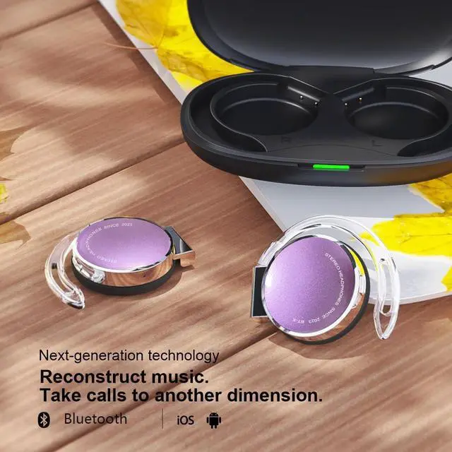 Alt view image 6 of 7 - Clip on Headphones Bluetooth V5.3, On Ear Headphones Wireless with Earhooks, Open Ear Headphones, Sports Headset Bluetooth with 4 Microphones, Earphones Noising Cancelling/Long Battery Life