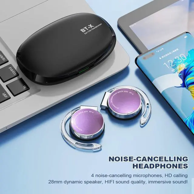 Alt view image 4 of 7 - Clip on Headphones Bluetooth V5.3, On Ear Headphones Wireless with Earhooks, Open Ear Headphones, Sports Headset Bluetooth with 4 Microphones, Earphones Noising Cancelling/Long Battery Life