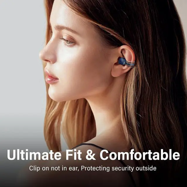 Alt view image 2 of 7 - Open Ear Headphones Wireless Bluetooth Clip on Wireless Earbuds Bluetooth Workout Headphones for Men, 56Hrs Charging case IPX5 Waterproof Wireless Earbuds Running for iPhone (Blue)
