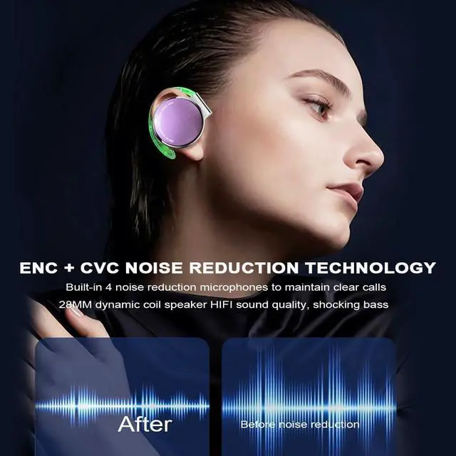 Alt view image 5 of 7 - Clip on Headphones Bluetooth V5.3, On Ear Headphones Wireless with Earhooks, Open Ear Headphones, Sports Headset Bluetooth with 4 Microphones, Earphones Noising Cancelling/Long Battery Life