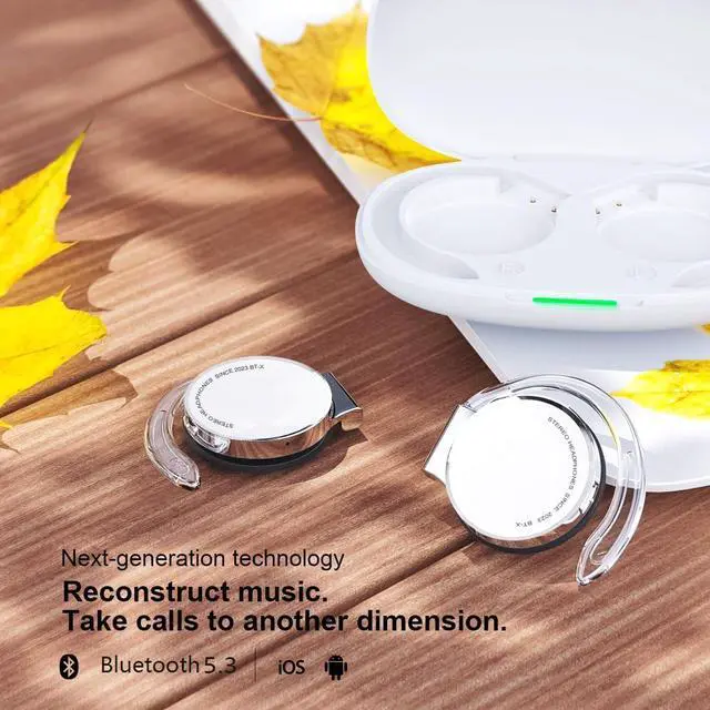 Alt view image 7 of 7 - On Ear Headphones Bluetooth V5.3, Clip on Headphones Wireless with Earhooks, Noise Cancelling Open Ear Headphones Bluetooth Headset with 4 Microphones, Sports Headphones with Long Battery Life