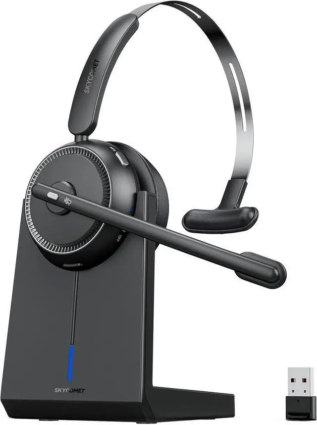 Main image of Wireless Headset with AI Noise Cancelling Wireless Headphones with Mic for Work & Call Center (65 Hrs Playtime Mute Button) - Black