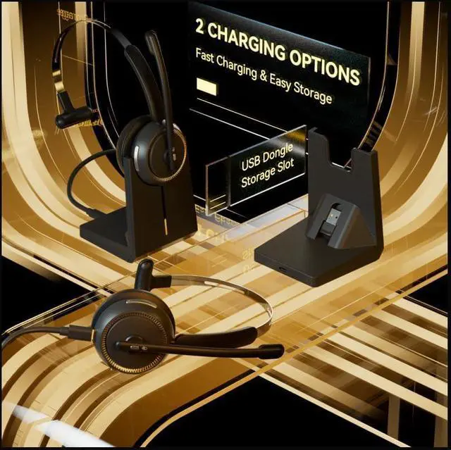Alt view image 4 of 7 - Wireless Headset with AI Noise Cancelling Wireless Headphones with Mic for Work & Call Center (65 Hrs Playtime Mute Button) - Black