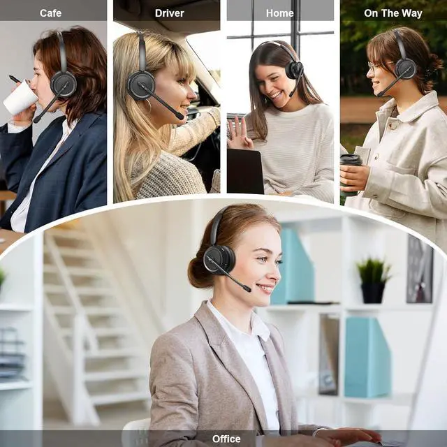 Alt view image 7 of 7 - Wireless Headset with AI Noise Cancelling Wireless Headphones with Mic for Work & Call Center (65 Hrs Playtime Mute Button) - Black