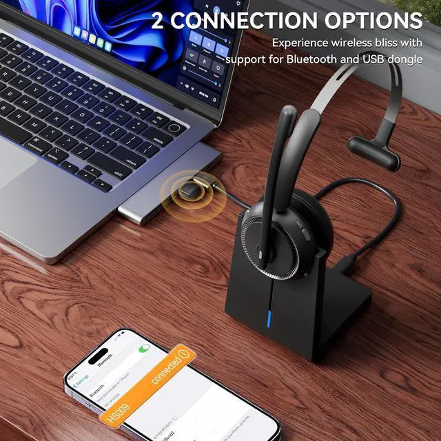 Alt view image 3 of 7 - Wireless Headset with AI Noise Cancelling Wireless Headphones with Mic for Work & Call Center (65 Hrs Playtime Mute Button) - Black