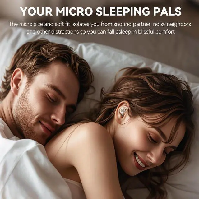 Alt view image 2 of 6 - Sleepals Micro Sleep Earbuds for Side Sleepers, Sleep Headphones with Noise Reduction, Soft and Snug Fit Overnight, Slim and Light, 28hr Play with Travel Charging Case (Off-White)