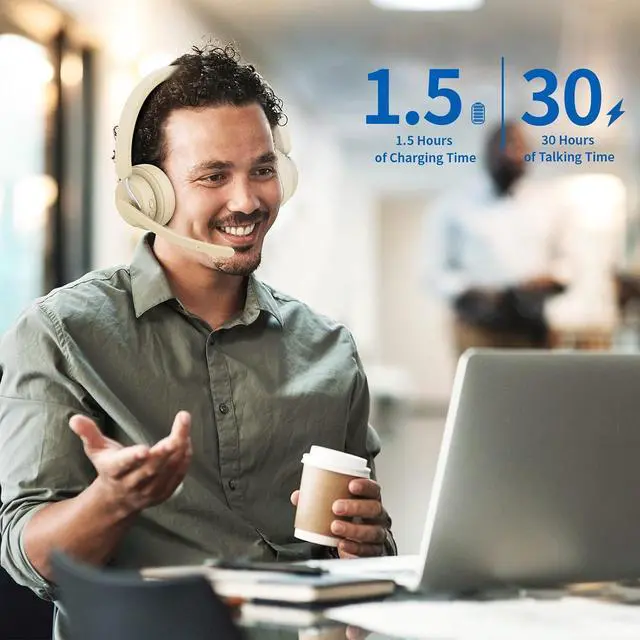 Alt view image 4 of 6 - Wireless Headset with Mic for Work, Bluetooth Headset with AI Noise Cancelling Microphone & Charging Base, 2.4GHz Wireless Headphones with USB Dongle for Computer/Remote Work/Call Center/Zoom