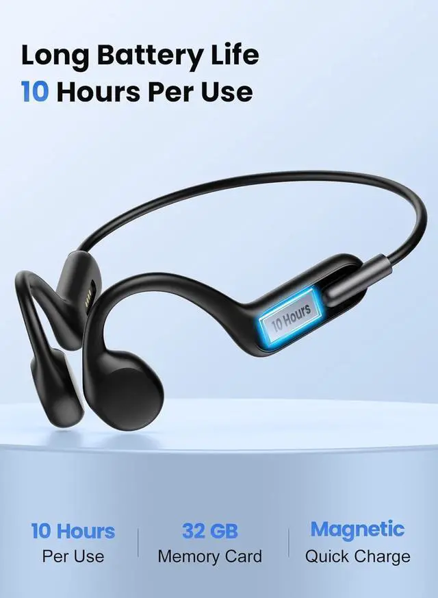Alt view image 3 of 7 - Bone Conduction Headphones, Wireless Open-Ear Headphones Bluetooth 5.3 MP3 Play Built-in 32GB Memory, IPX8 Waterproof Sports for Workout Swimming Running, Black