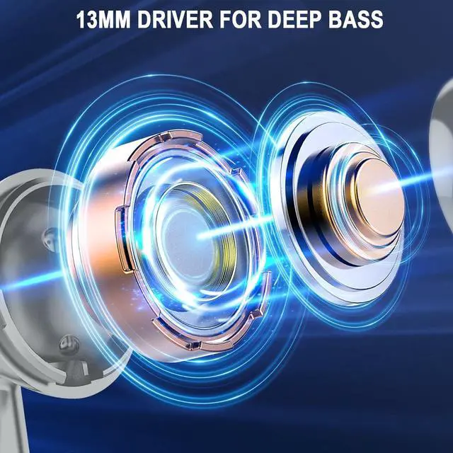 Alt view image 4 of 7 - Jxrev Wireless Earbuds, Bluetooth 5.4 Earbuds Stereo Bass, Bluetooth Headphones in Ear Noise Cancelling Mic, Sports Earphones IP7 Waterproof USB C, 40H Playtime Mini Charging Case Ear Buds Gray