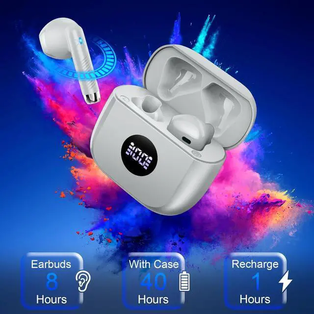 Alt view image 7 of 7 - Jxrev Wireless Earbuds, Bluetooth 5.4 Earbuds Stereo Bass, Bluetooth Headphones in Ear Noise Cancelling Mic, Sports Earphones IP7 Waterproof USB C, 40H Playtime Mini Charging Case Ear Buds Gray