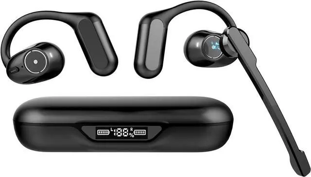 Main image of BANIGIPA Open Ear Headphones w/Detachable Boom Mic, Bluetooth 5.4 Headset w/Noise Canceling Microphone, True Wireless Earbuds w/Charging Case for Working, Lightweight & Mute, Multipoint Connection