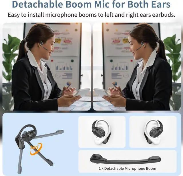 Alt view image 3 of 7 - BANIGIPA Open Ear Headphones w/Detachable Boom Mic, Bluetooth 5.4 Headset w/Noise Canceling Microphone, True Wireless Earbuds w/Charging Case for Working, Lightweight & Mute, Multipoint Connection