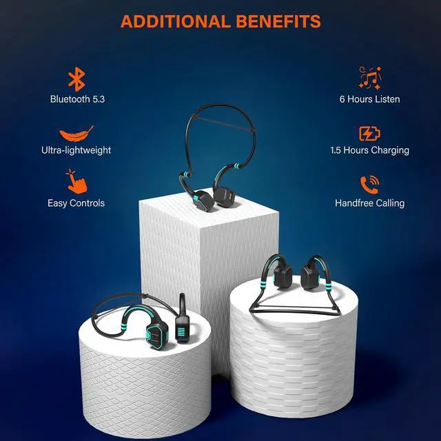 Alt view image 5 of 7 - Bone Conduction Headphones Swimming Headphone - IP68 Waterproof Open Ear Headphones with MP3 Play 32G Memory Inductive Wireless Bluetooth Sports Headset for Running Swimming (Blue)