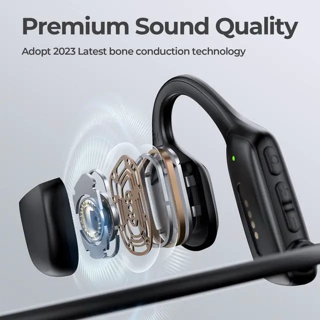 Alt view image 3 of 7 - Bone Conduction Headphones, IP68 Swimming Headphones Built-in MP3 16G Storage, Bluetooth 5.3 Open Ear Headphones Large Capacity Battery, Waterproof Sports Earphones for Swimming, Running