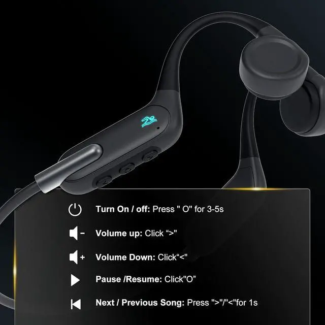 Alt view image 4 of 7 - Open-Ear Bone Conduction Headphones - Bluetooth 5.3 Wireless Headphones with Mic, IPX8 Waterproof, 12H Playtime, Lightweight Sport Headset for Running/Cycling