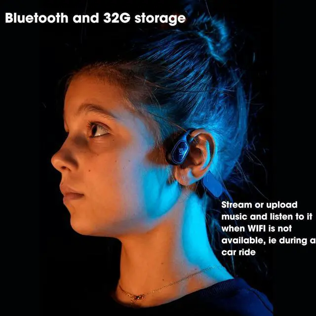 Alt view image 2 of 6 - FlowMotion Versa Kids Open-Ear Black Headphones for Kids, Bone Conduction Headphones, Internal Storage 32G MP3 Player, Wireless, Bluetooth, Waterproof