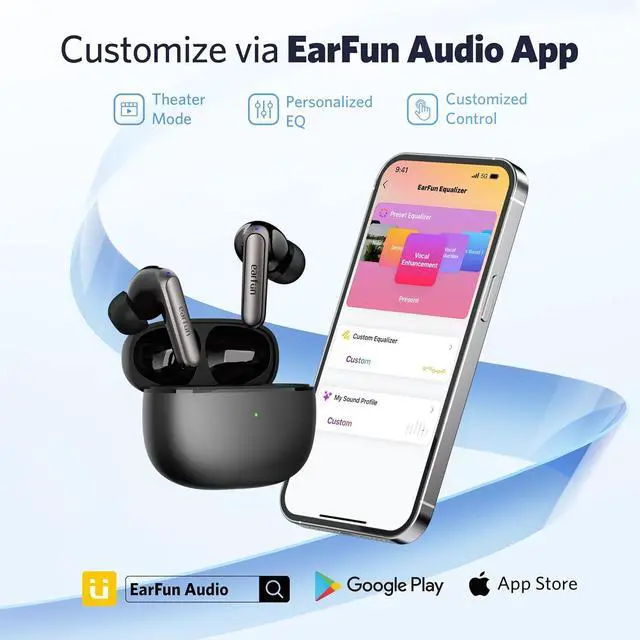 Alt view image 6 of 7 - EarFun Air Pro 3 Noise Cancelling Earbuds, Qualcomm® aptX Adaptive Sound, 6 Mics CVC 8.0 ENC Air 2 NC Wireless Earbuds, Adaptive Hybrid Noise Cancelling Earbuds, 6 Mics AI ENC Call