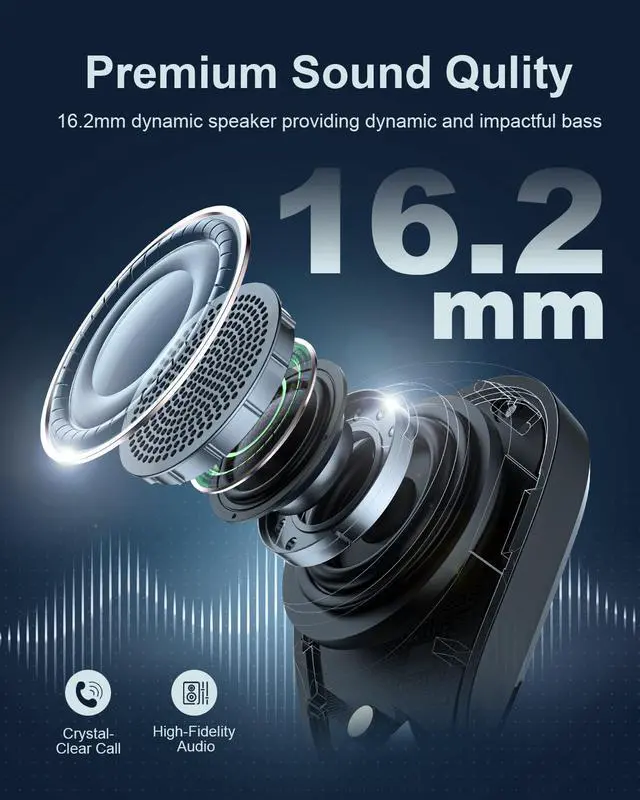 Alt view image 2 of 7 - Open Ear Headphones Wireless Bluetooth 5.3, Open Ear Earbuds with Dual 16.2mm Dynamic Drivers 60 Hours Playtime Waterproof Sport Earbuds Compatible with iPhone Android TV