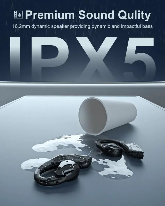 Alt view image 7 of 7 - Open Ear Headphones Wireless Bluetooth 5.3, Open Ear Earbuds with Dual 16.2mm Dynamic Drivers 60 Hours Playtime Waterproof Sport Earbuds Compatible with iPhone Android TV