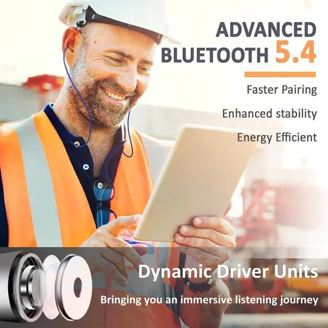 Alt view image 6 of 7 - Bluetooth Earplug Headphones for Work, Neckband Wireless Ear Plugs Earbuds, 29 dB Noise Reduction Ear Protection with Replacement Ear Tips, 30 Hour Battery, OSHA Compliant for Industrial Safety