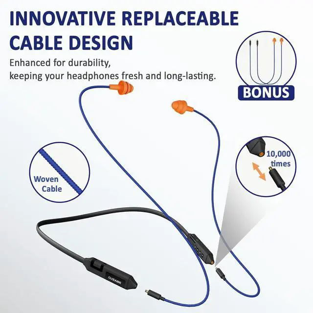 Alt view image 4 of 7 - Bluetooth Earplug Headphones for Work, Neckband Wireless Ear Plugs Earbuds, 29 dB Noise Reduction Ear Protection with Replacement Ear Tips, 30 Hour Battery, OSHA Compliant for Industrial Safety