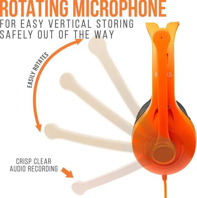 Alt view image 3 of 6 - Barks Classroom Headphones with Microphone (10 Pack, Mixed Colors) - Superior On-Ear Bulk Headphones for School: Best for Students K-12 Classrooms (Rotating Boom Mic, Good Recording Quality)