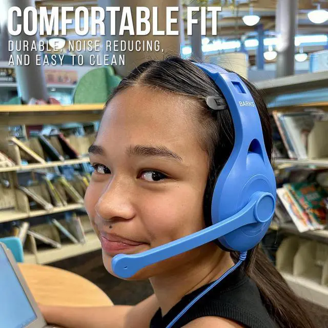 Alt view image 5 of 6 - Barks Classroom Headphones with Microphone (10 Pack, Mixed Colors) - Superior On-Ear Bulk Headphones for School: Best for Students K-12 Classrooms (Rotating Boom Mic, Good Recording Quality)