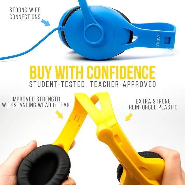 Alt view image 6 of 6 - Barks Classroom Headphones with Microphone (10 Pack, Mixed Colors) - Superior On-Ear Bulk Headphones for School: Best for Students K-12 Classrooms (Rotating Boom Mic, Good Recording Quality)