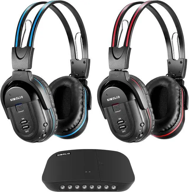 Main image of SIMOLIO Dual Wireless Headphones for TV with Transmitter, 2 Channel IR TV Headphones for Home Theater/Outdoor Movie/Car DVD, Tone Control & Optical/RCA/AUX Support, Plug N Play, No Audio Delay