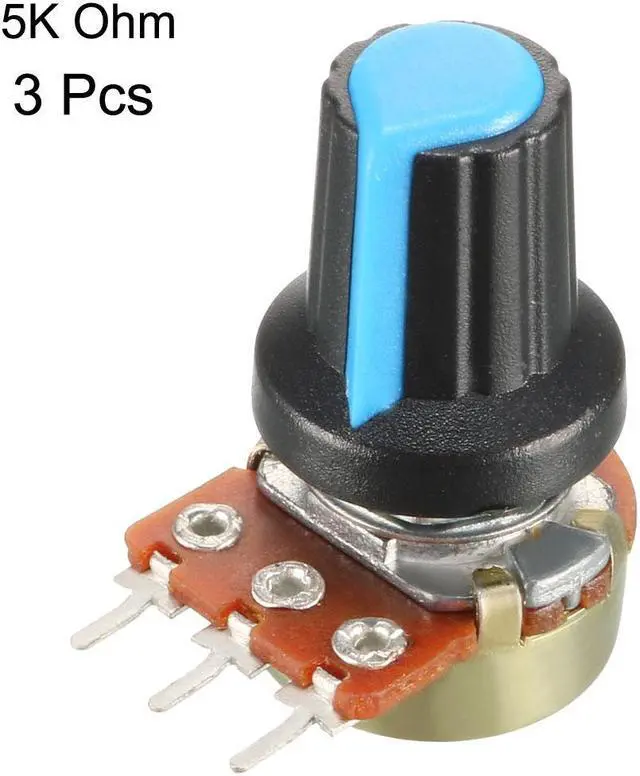 Alt view image 2 of 4 - 3Pcs 5K Ohm Variable Resistors Single Turn Rotary Carbon Film Taper Potentiometer with Knobs