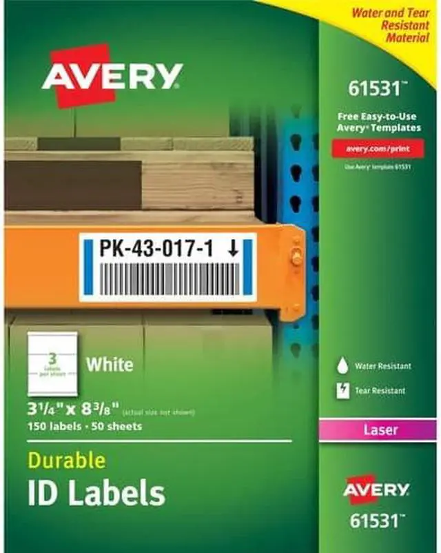 Alt view image 9 of 20 - Avery Durable ID Labels, TrueBlock Technology, Permanent Adhesive, 3-1/4" x 8-3/8", 150 Labels (61531)