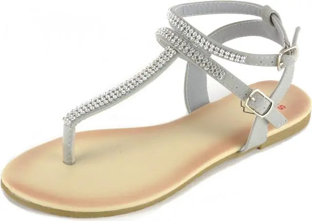 Alt view image 6 of 6 - Alpine Swiss Womens Rhinestone T-Strap Sandals Ankle Strap Flat Summer Shoes