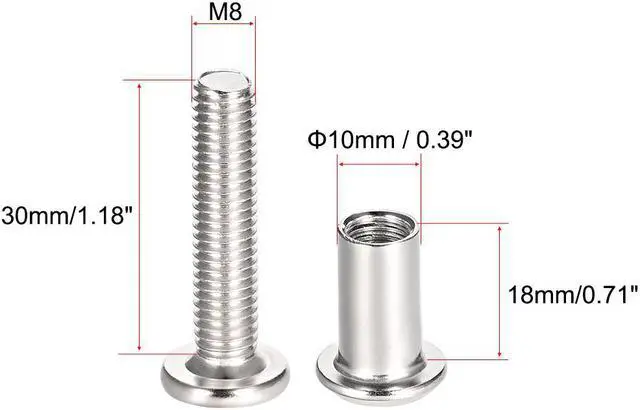 Alt view image 2 of 3 - Hex Socket Screw Post Binding Leather Fastener, M8x30mm, Carbon Steel Nickel Plated, 5 Sets