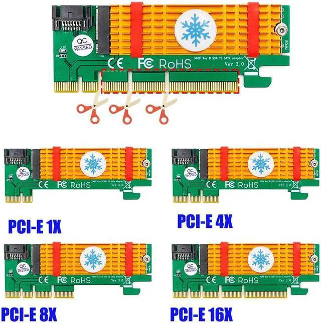 Alt view image 4 of 6 - PCI Express to M.2 NGFF SSD Adapter Raiser SATA Bus M2 SSD B Key PCIE Slot Heatsink SATA Cable for 2230 2280 Size m.2 FULL SPEED